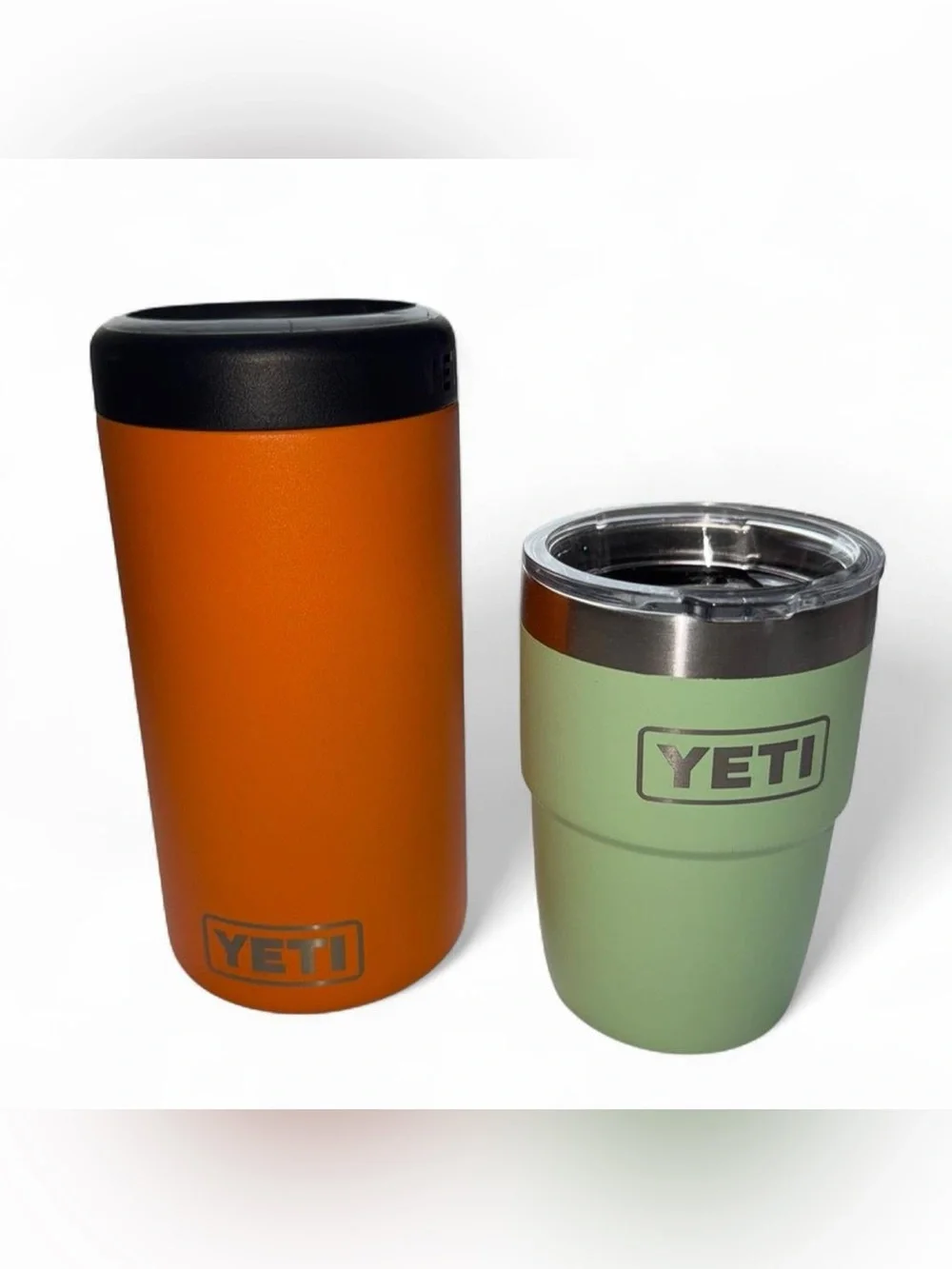 YETI Rambler Set - 8oz Lowball with Lid & Colster Can Holder Orange/Green